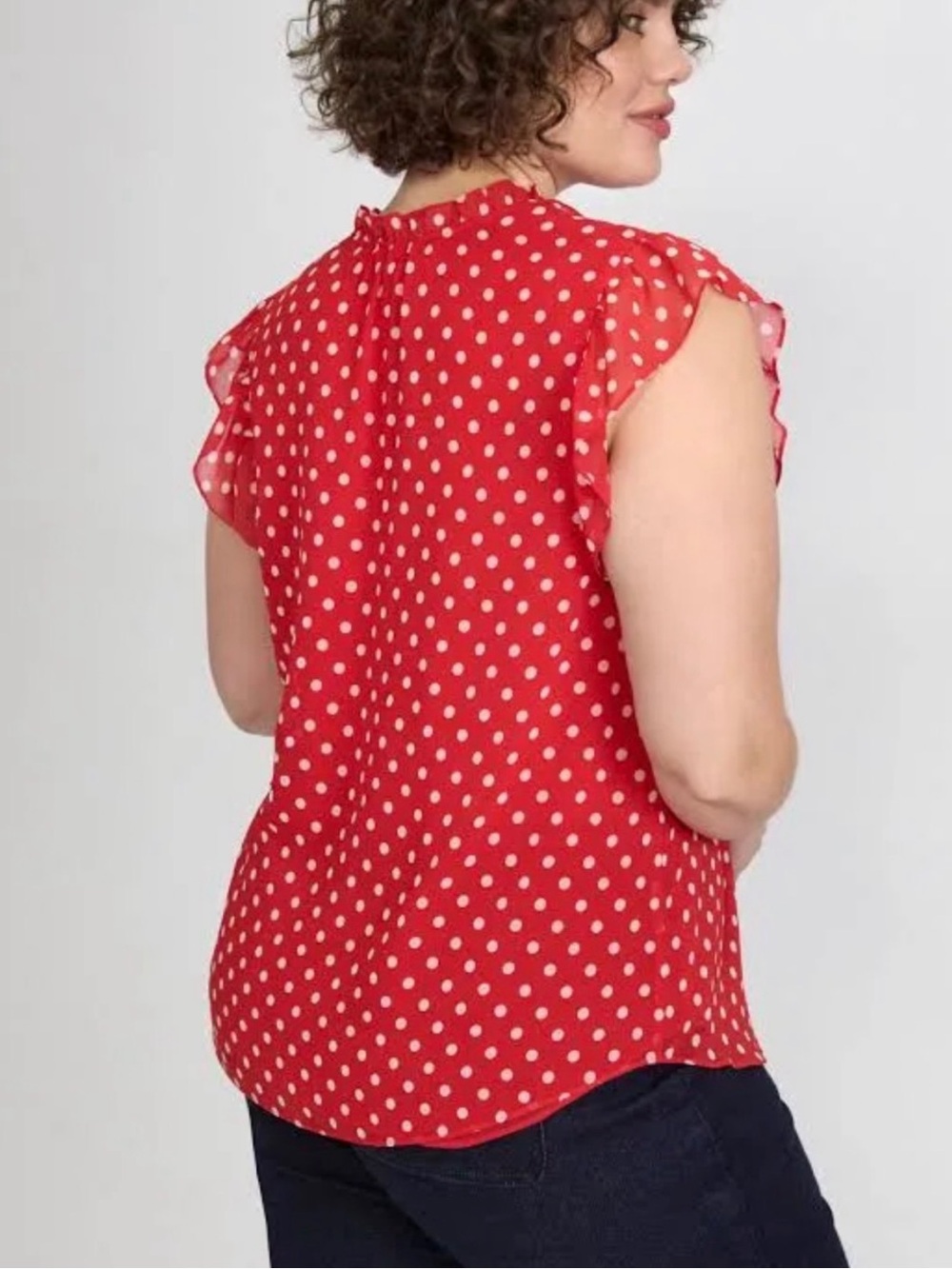 Laura Red Polka Dot Tie-Detail Blouse with Flutter Sleeves - Size 16 - Picture 2 of 6